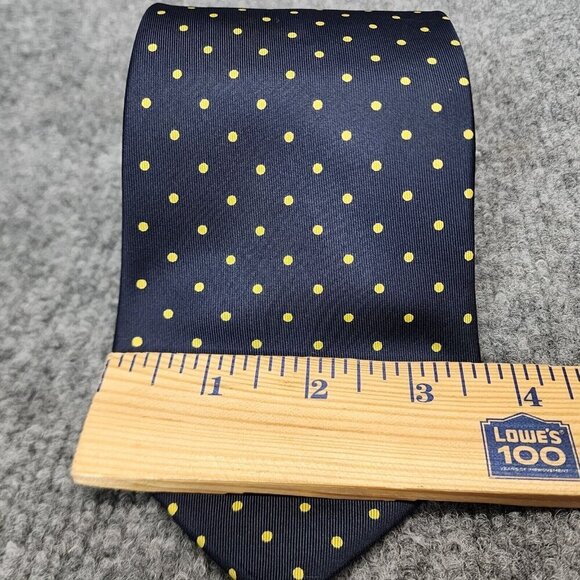 Jermyn Street London Men’s 100% Silk Necktie Yellow Polka Dot Navy Blue - Picture 3 of 8